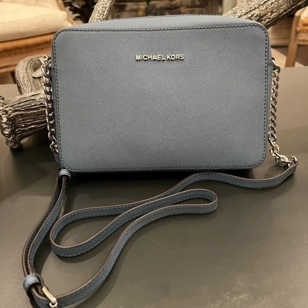 EUC Michael Kors Jet Set Blue Saffiano Leather Crossbody Purse
